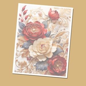 Red and Gold - Lined Stationery Paper (25 Sheets) 8.5 x 11 Premi…